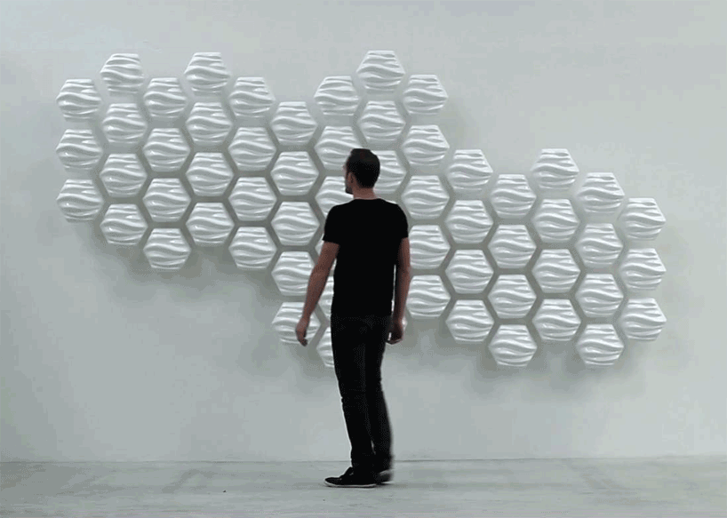 responsive hexi wall fluctuates based on nearby movements