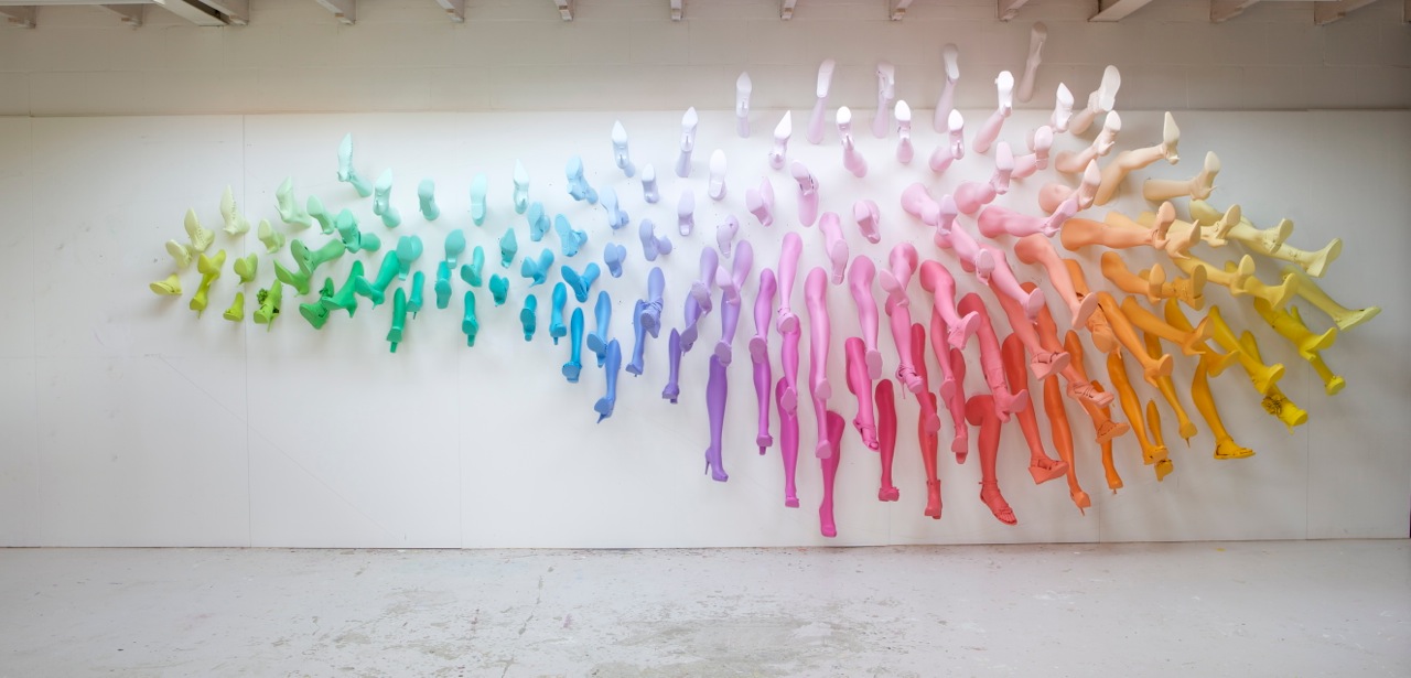 A Rainbow of Shoes and Legs for Breuninger by John Breed shoes sculpture rainbows installation anatomy