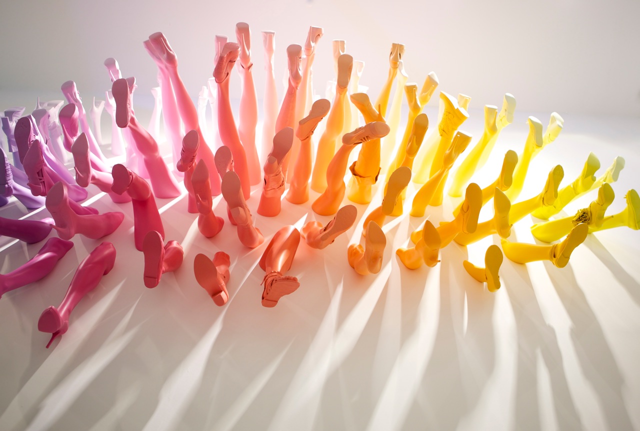 A Rainbow of Shoes and Legs for Breuninger by John Breed shoes sculpture rainbows installation anatomy