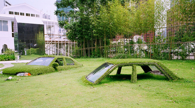 Cars Swallowed by Grass at CMP Block in Taiwan Taiwan installation grass cars