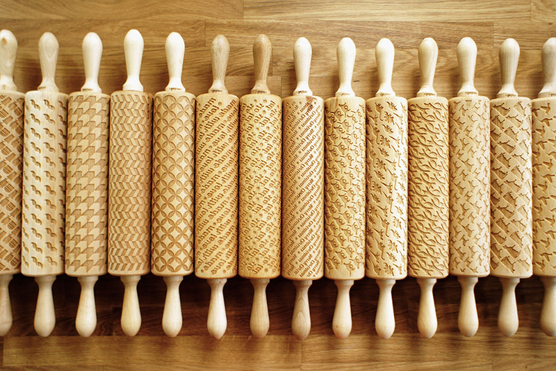 Custom Engraved Rolling Pins Imprint Patterns into Cookie Dough food cooking baking