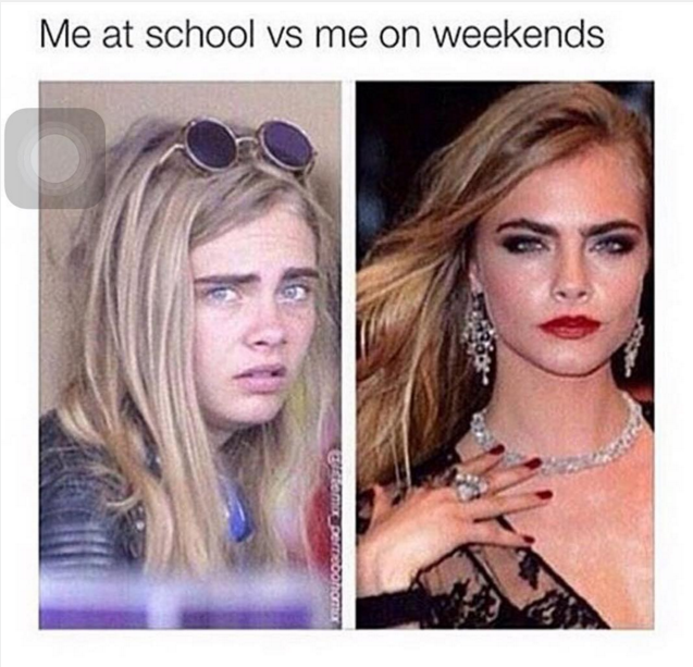 @caradelevingne "Me all the time VS me very rarely"